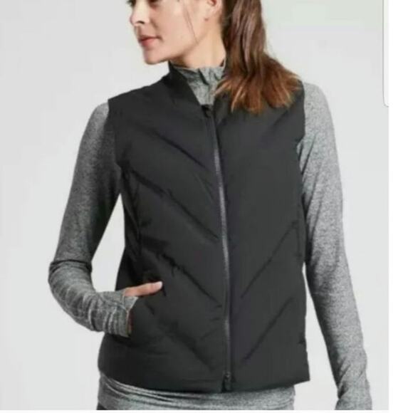 Athleta Inlet Goose Down Puffer Vest Women’s Large Black Quilted Zip Front - Picture 1 of 7